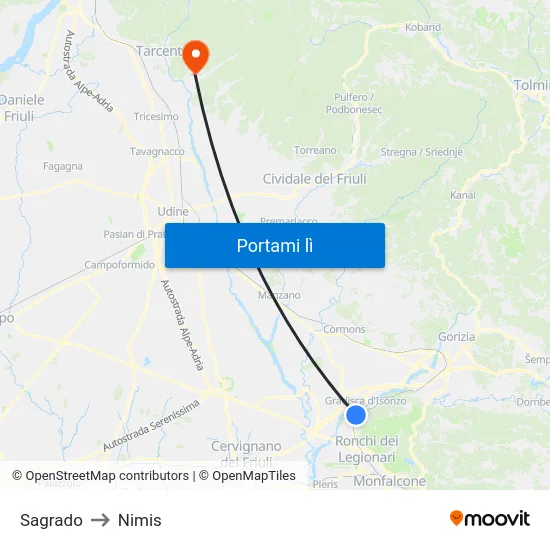 Sagrado to Nimis map