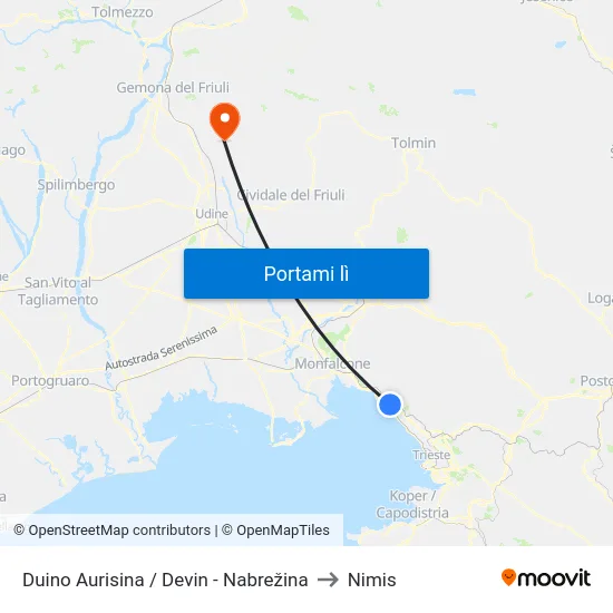 Duino Aurisina / Devin - Nabrežina to Nimis map