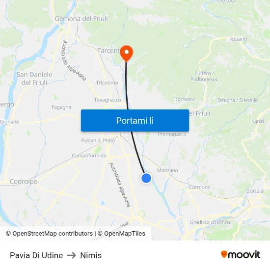 Pavia Di Udine to Nimis map