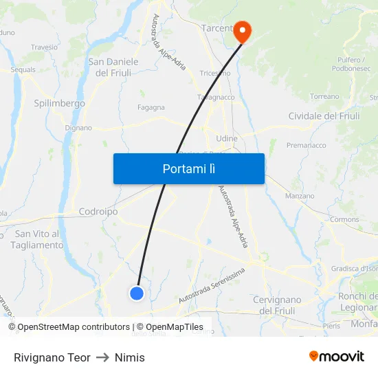 Rivignano Teor to Nimis map
