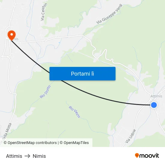 Attimis to Nimis map