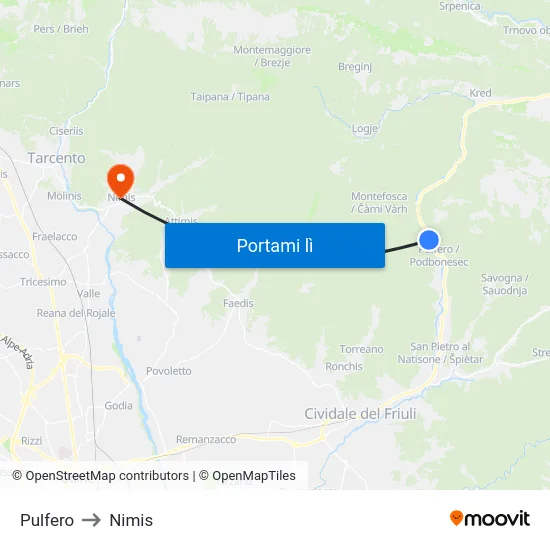 Pulfero to Nimis map