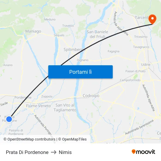 Prata Di Pordenone to Nimis map
