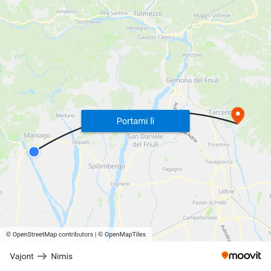 Vajont to Nimis map