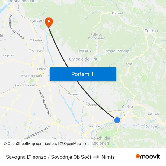 Savogna D'Isonzo / Sovodnje Ob Soči to Nimis map