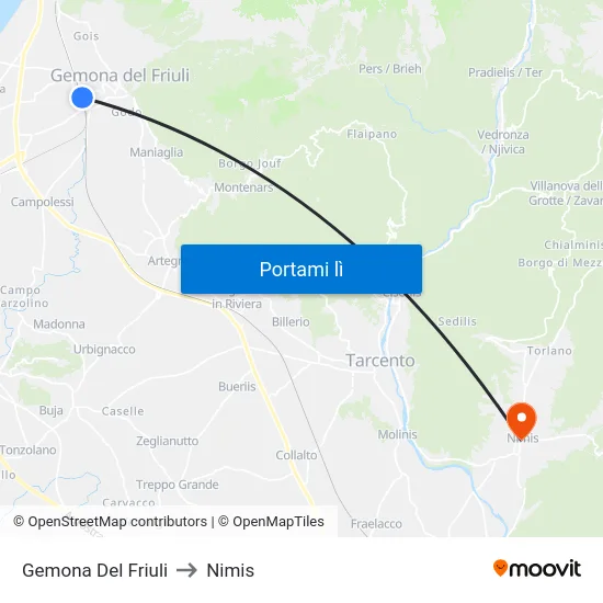 Gemona Del Friuli to Nimis map