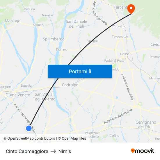 Cinto Caomaggiore to Nimis map