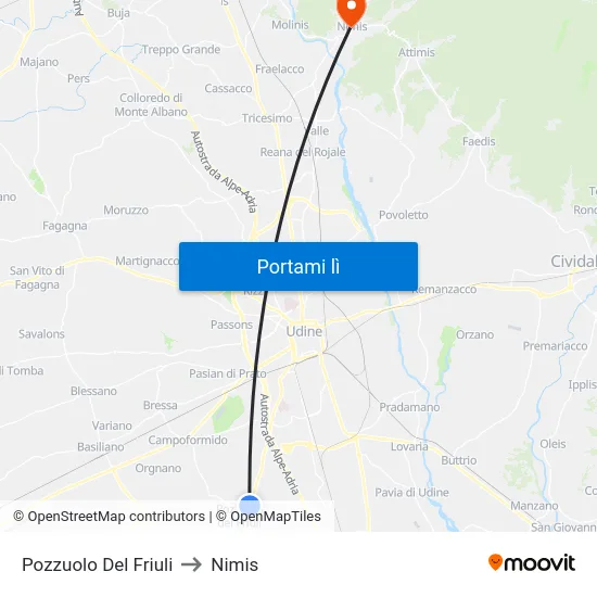 Pozzuolo Del Friuli to Nimis map