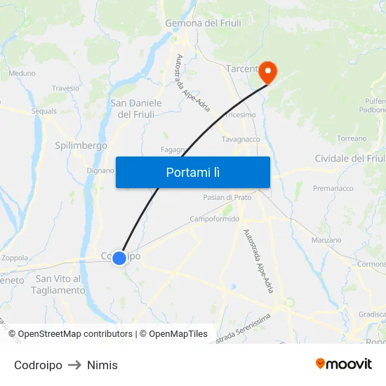 Codroipo to Nimis map