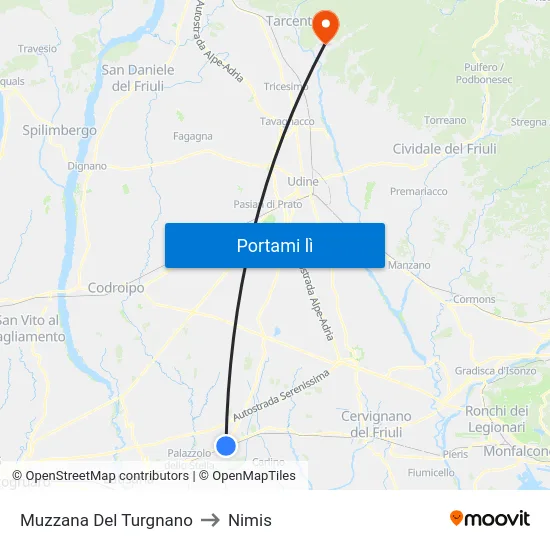 Muzzana Del Turgnano to Nimis map