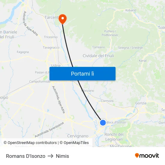 Romans D'Isonzo to Nimis map