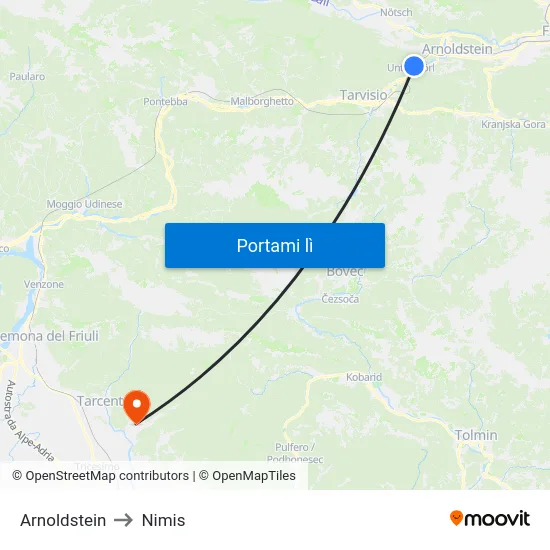 Arnoldstein to Nimis map