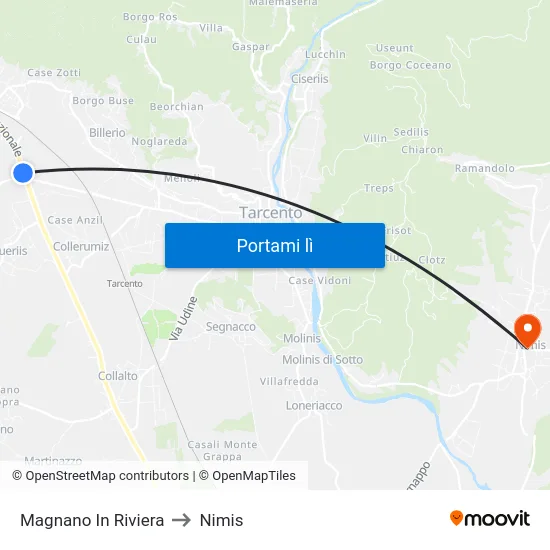 Magnano In Riviera to Nimis map