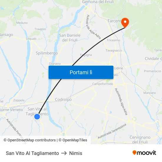 San Vito Al Tagliamento to Nimis map