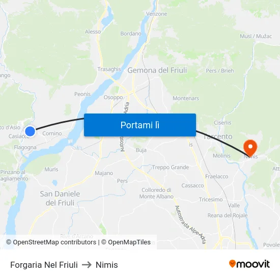 Forgaria Nel Friuli to Nimis map