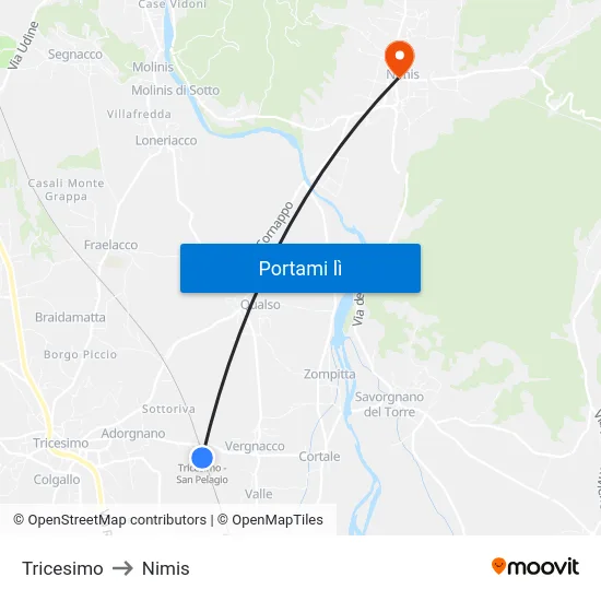Tricesimo to Nimis map
