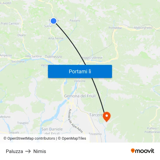 Paluzza to Nimis map