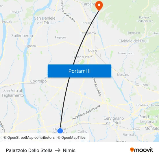 Palazzolo Dello Stella to Nimis map