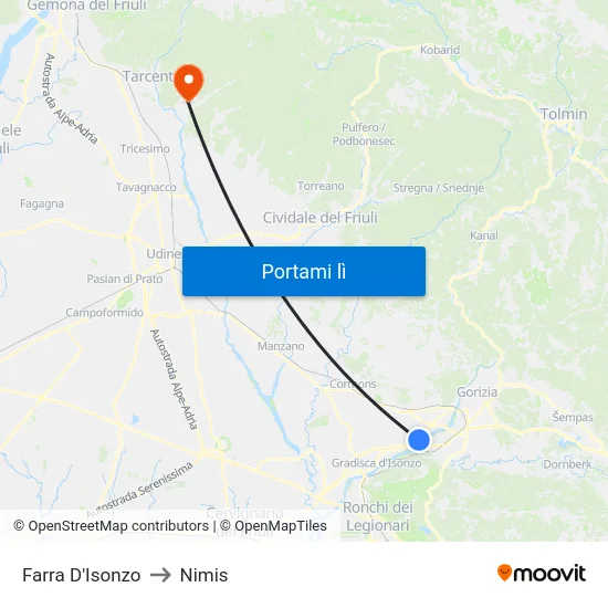 Farra D'Isonzo to Nimis map