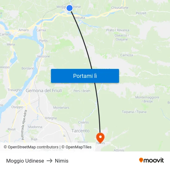 Moggio Udinese to Nimis map