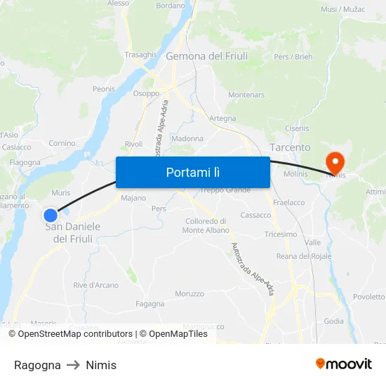 Ragogna to Nimis map