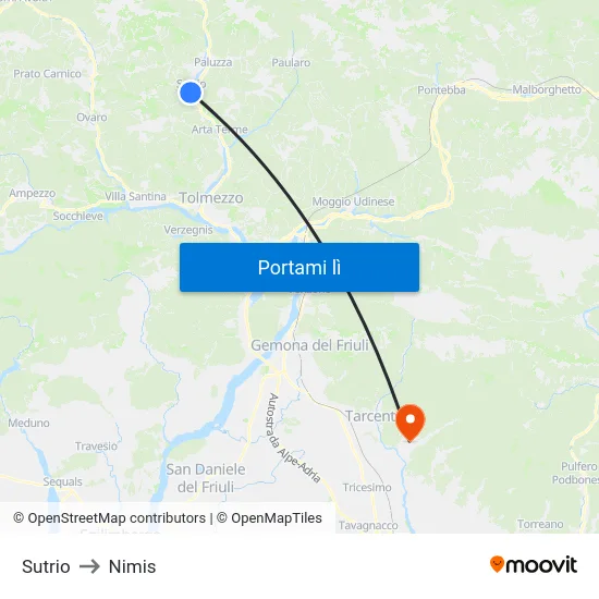 Sutrio to Nimis map