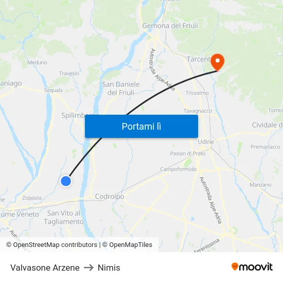 Valvasone Arzene to Nimis map