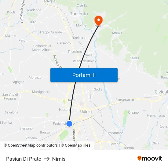 Pasian Di Prato to Nimis map