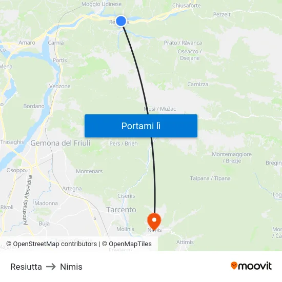 Resiutta to Nimis map