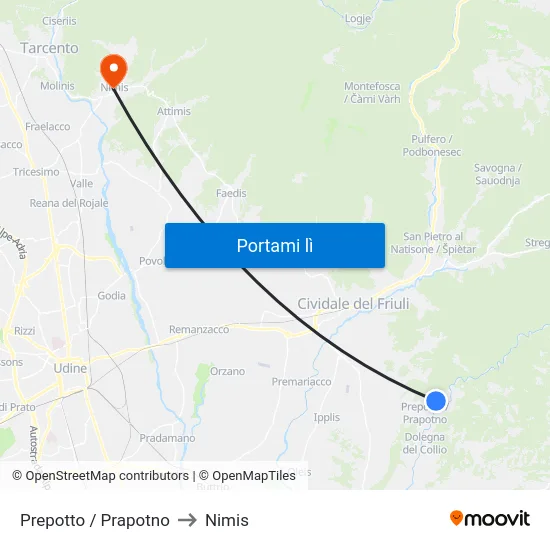 Prepotto / Prapotno to Nimis map
