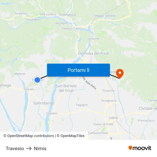 Travesio to Nimis map