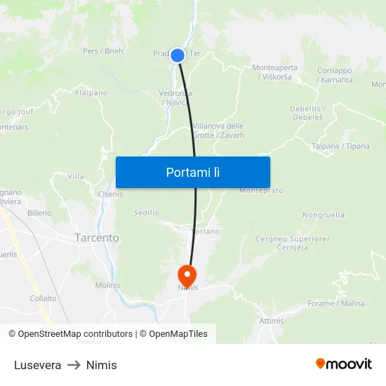 Lusevera to Nimis map