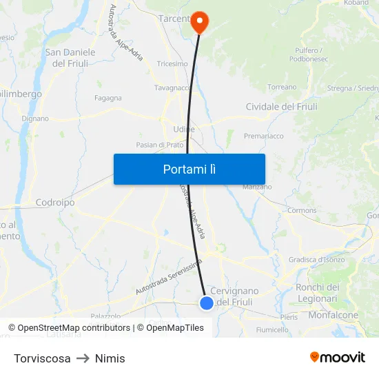 Torviscosa to Nimis map