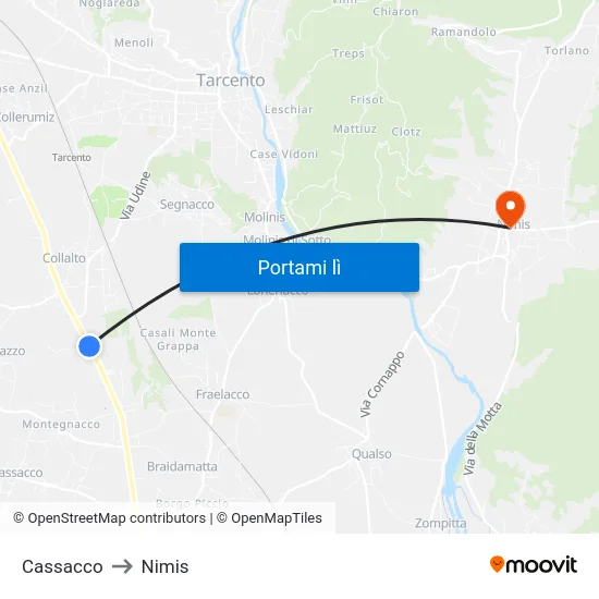Cassacco to Nimis map