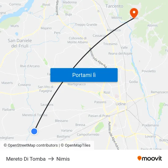 Mereto Di Tomba to Nimis map