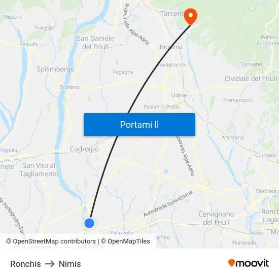 Ronchis to Nimis map