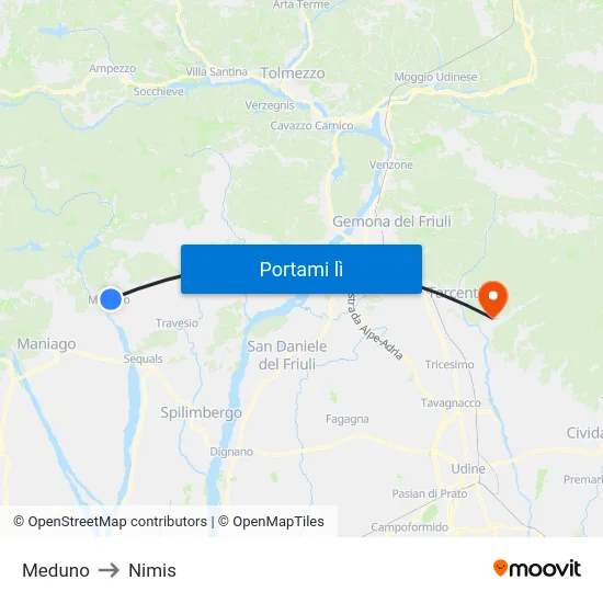 Meduno to Nimis map