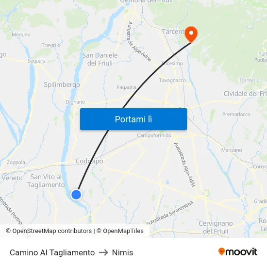 Camino Al Tagliamento to Nimis map
