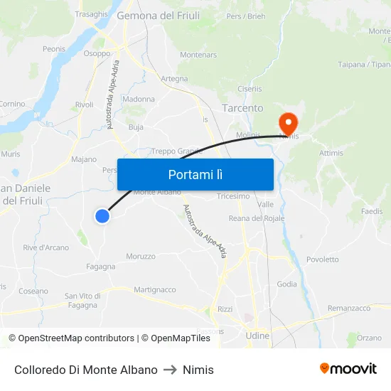 Colloredo Di Monte Albano to Nimis map