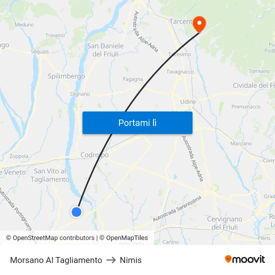 Morsano Al Tagliamento to Nimis map