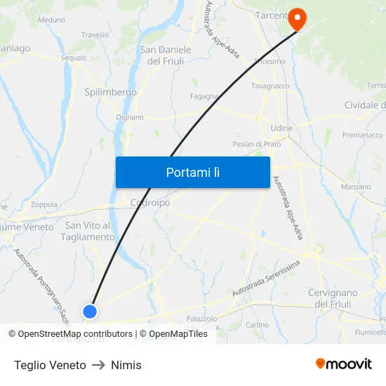 Teglio Veneto to Nimis map