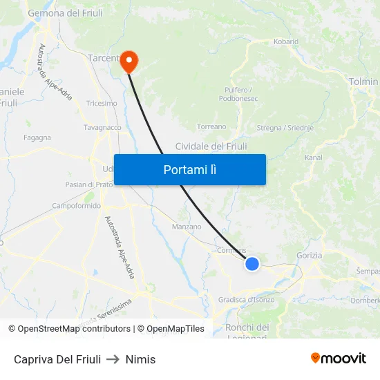 Capriva Del Friuli to Nimis map