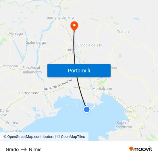 Grado to Nimis map