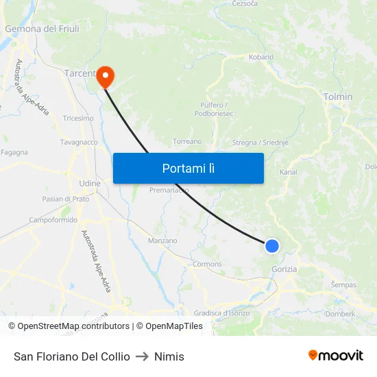 San Floriano Del Collio to Nimis map