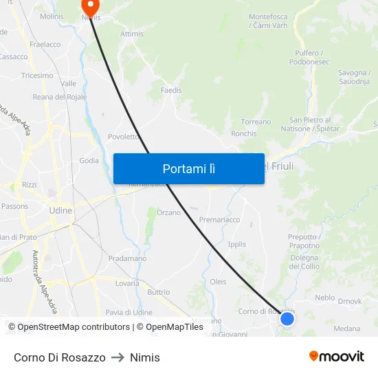 Corno Di Rosazzo to Nimis map