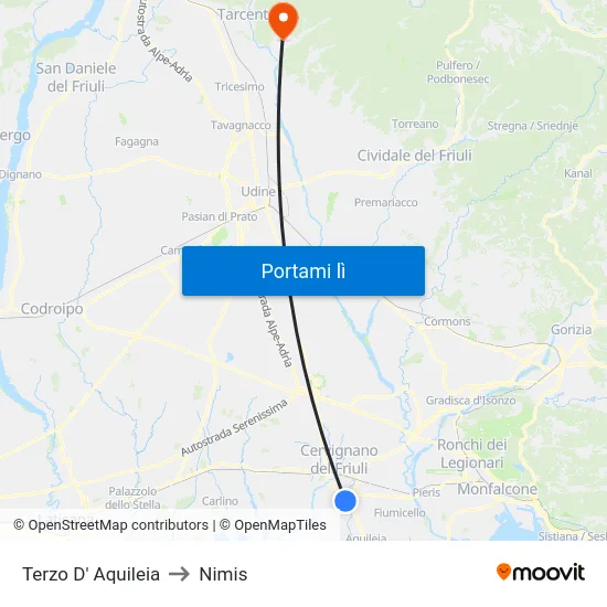Terzo D' Aquileia to Nimis map