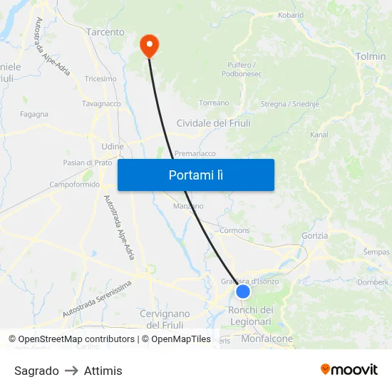 Sagrado to Attimis map