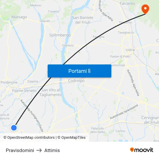 Pravisdomini to Attimis map
