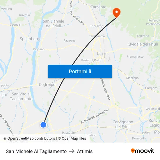 San Michele Al Tagliamento to Attimis map