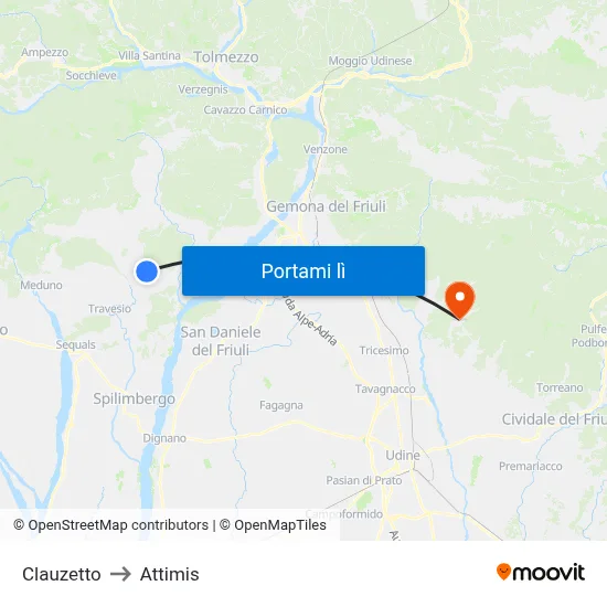 Clauzetto to Attimis map
